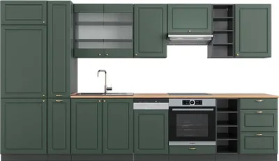 Produktbild von Küchenzeile Vicco Fame-Line Grün-Gold Landhaus/Anthrazit 355 cm , AP Eiche, Model 49303