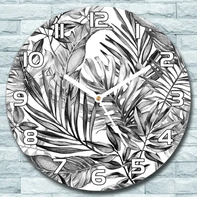 Produktbild von Wanduhr aus Glas Rund fi 30 Exotische Blatt Quarz Deko Schlafzimmer Büro