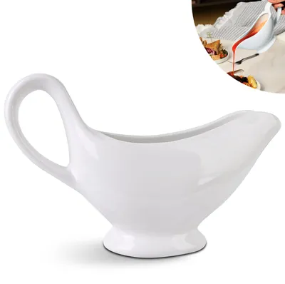 Imagen del producto de Salsera de porcelana con asa grande, de 310 ml, ideal para aderezos