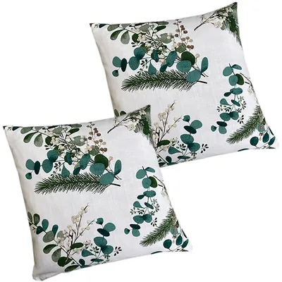 Imagen del producto de Fundas de cojín de 50x50 cm, cojines decorativos, motivos de invierno, plantas, color blanco