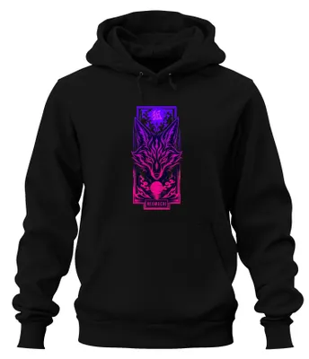 Zdjęcie produktu dla Bluza z kapturem "Kitsune Fuchs Neomachi Japan", styl anime, cyberpunk, japońska, czarna, rozmiar XL