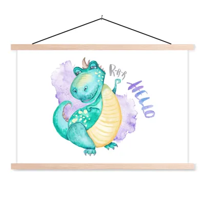 Obrázek produktu pro MuchoWow® Textilní plakát - Dinosaurus - Školka - Zelená - Chlapci - Dívky - Děti - 60x40cm - S hnědými lamelami