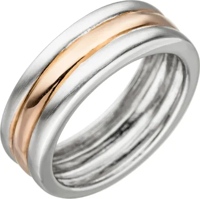 Produktbild von Ring Fingerschmuck 3-reihig teilmattiert 925 Silber Rotgold vergoldet bicolor Innenumfang 50mm  Ø15.9mm