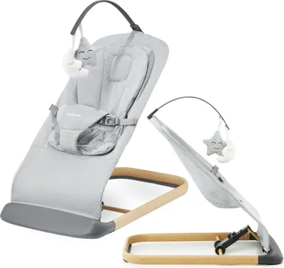 Produktbild von Verstellbare Babywippe mit Spielbogen – Leinenstoff - grau