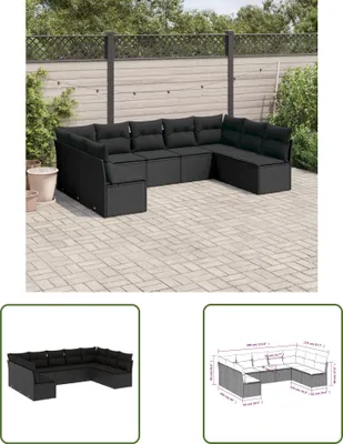 Produktbild von The Living Store 9-tlg. Garten-Sofagarnitur mit Kissen Schwarz Poly Rattan