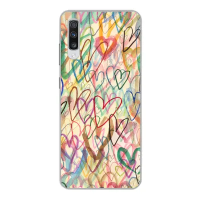 Produktbild von MuchoWow® Handyhülle Schutzhülle Hülle für Samsung Galaxy A70 Eine Illustration mit Herzen im Hintergrund Silikon Softcase Handy Hülle - Schutzhaube