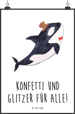 Produktbild von Mr. & Mrs. Panda Bild Orca Zylinder DIN A1 - Weiß - Geschenk, Narwal, Glückwunsch, kunstdruck poster, Plakat, wanddeko, Fest, drucke, Geburtstag, Feier, Wandbild, Meer