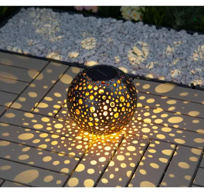 Image de Lampe boule solaire aspect métal 20cm Lampe de jardin Lampe de table Décoration de jardin Lampe boule solaire Lampe d'extérieur