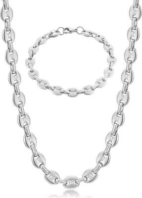 Image de Hommes grain de café en acier inoxydable Collier Set Argent Or Noir 51/56/61CM