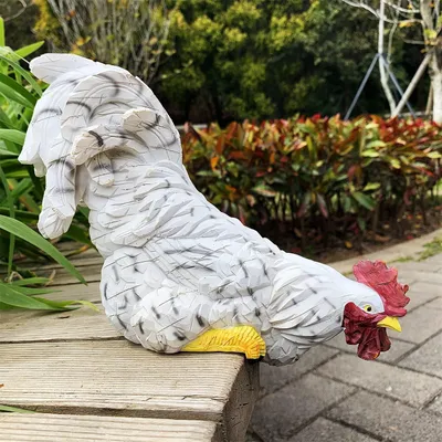 Produktbild von Gartenfigur eines Hahns, Kunstdekoration mit einem Hahn, Hahnenfigur für den Garten, Hühnerskulptur als Ornament - HSC2 (Weiß)