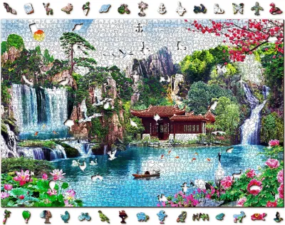 Produktbild von WOODEN CITY Holzpuzzle Wasserfälle im japanischen Garten 2in1, 2000 Teile ECO