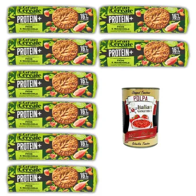 Produktbild von GranCereale PROTEIN+ Fichi & Mandorle 8x230g – 16% Protein, vegan, ohne Palmöl, ballaststoffreich, recyclebare Verpackung – italienische Kekse + Italian Gourmet polpa