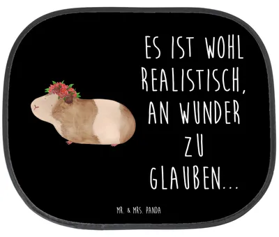 Produktbild von Mr. & Mrs. Panda Auto Sonnenschutz Meerschweinchen Weisheit - Schwarz - Geschenk, Lustige Sprüche, Blumenkind, Motivation, Wunderland, Wunder, Sonnenblende, für, Spruch