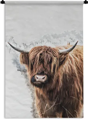 Produktbild von MuchoWow® Wandteppich Wandbehang Schottischer Highlander - Kuh - Weiß 60x90 cm Tapisserie Dekoration Wandtuch - Foto-Teppich - Abwaschbar