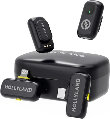 Immagine prodotto di Hollyland Lark A1 Microfono wireless combinato iPhone Android 2TX Box di ricarica 48kHz 24bit Cancellazione del rumore 200m di portata Grigio