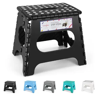 Image de Tabouret pliant - Léger 28 cm - Noir - Antidérapant, charge max. 113 kg - Avec poignée de transport