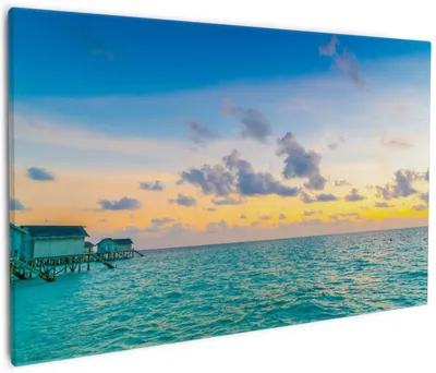 Produktbild von Wallario Premium Leinwandbild Wasserhäuser auf den Malediven in Größe 60 x 90 cm