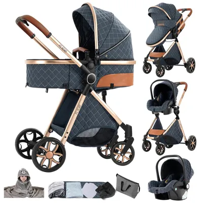 Obrázok produktu pre Kočík 3 v 1 – cestovný systém – príslušenstvo na kočík – autosedačka – otočná sedačka – skladací – modrá farba