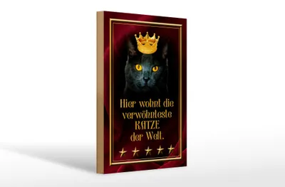 Produktbild von Holzschild Spruch 20x30cm hier wohnt Katze der Welt