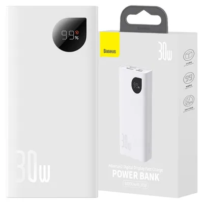 Image de Powerbank Baseus Adaman2 avec affichage numérique 2X Usb-A / 1X Usb-C 10000Mah 30W - Blanc