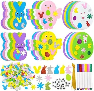 Produktbild von LYLIDIA 36PCS Ostern Basteln Kinder Hase Eier Küken Moosgummi Bastelset Ostern Frühling Schaum Kunst Handwerk Projekt Ornament Osterdeko Ostergeschenke für Kindergarten, Klassenzimmer