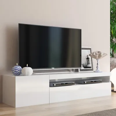 Image de Meuble TV moderne avec porte et tiroir à abattant, 150 cm, Daiquiri White M