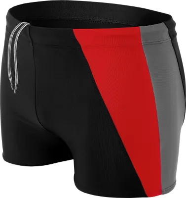 Produktbild von Aquarti Herren Badehose Kurz mit Seitlichem Streifen, Farbe: Schwarz / Graphit / Rot, Größe: XL
