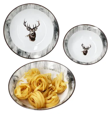 Produktbild von 3tlg Servierschale Set Alois 650ml 1L & 1,3L Porzellan Hirsch Schüssel