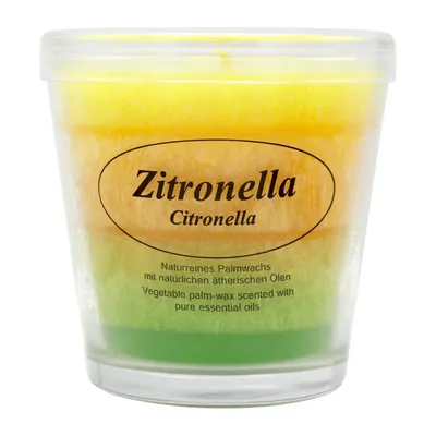 Zdjęcie produktu dla Świeca zapachowa w szkle, 100% stearyny roślinnej, citronella, KERZENFARM HAHN, z czystymi olejkami eterycznymi, czas palenia ok. 24h
