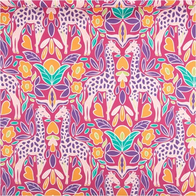 Produktbild von Baumwollstoff Meterware Popeline Stoff Giraffe pink bunt 145cm