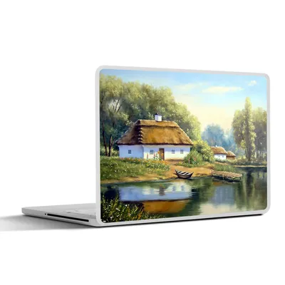 Produktbild von MuchoWow® Laptop Aufkleber Sticker Cover Malerei - Haus - Natur - Wasser - Ölfarbe 36.5x27.5 cm - Laptop-Sticker