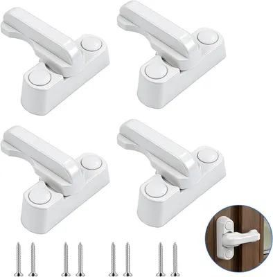 Produktbild von Fenstersicherung 4 Stücke, Drehschloss für PVC Fenster, Einbruchschutz, Zinklegierung, weiß