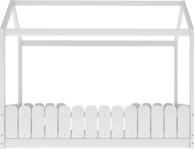 Produktbild von Sweiko Kinderbett Einzelbett 90x200cm mit Lattenrost und Rausfallschutz Hausbett für Jungen und Mädchen Massivholzbett weiß (ohne Matratze)