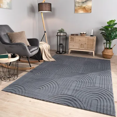 Produktbild von TT Home Wohnzimmer Teppich Esszimmer Kurzflor Geometrische Optik Skandi Boho Unifarben Größe 80x150 cm
