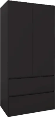 A black wardrobe with two doors and two drawers.