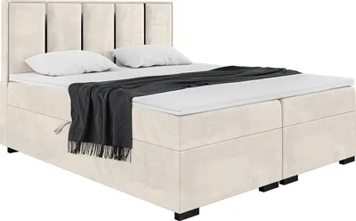 Produktbild von MEBLINI Boxspringbett mit Bettkasten - Gepolstert Doppelbett mit Matratze und Topper - Polsterbett mit Stauraum - Bett mit Kopfteil - Antonio Black - 180x200 - H4/Creme Samt