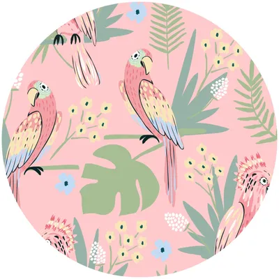 Produktbild von Sticker Kreis PAPAGEIEN Vögel Blumen Blätter Monstera Natur Wanddeko Wandtattoo Aufkleber 100 cm x 100 cm