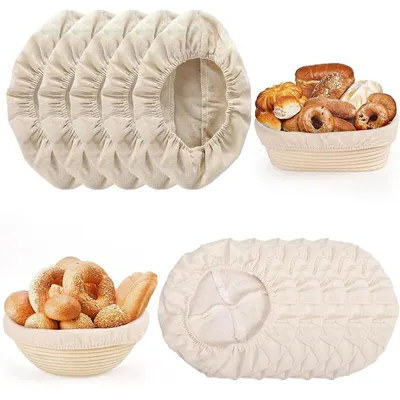 Produktbild von Gärkörbchen Set 10 Stück rund und oval, Leinen Baumwolle wiederverwendbar