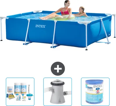 Obrázok produktu pre Bazén Intex s obdĺžnikovým rámom - 220 x 150 x 60 cm - modrý - súčasťou balenia je balík na údržbu - filtračné čerpadlo pre bazén - filter