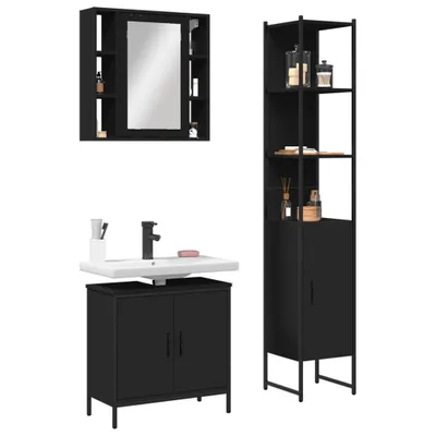 Produktbild von CLORIS 3-tlg. Badmöbel-Set Schwarz Holzwerkstoff 3214740