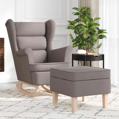 Immagine prodotto di Maison Exclusive - Sedia a dondolo con poggiapiedi in tessuto color taupe