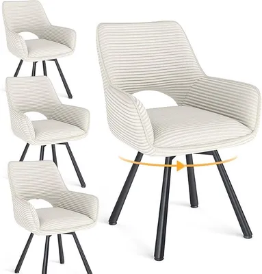 Imagen del producto de Juego de 4 sillas para comedor, giratorias 360°, con reposabrazos, ideales para la cocina, color beige