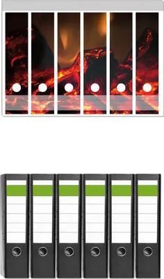 Produktbild von Wallario 6 Stück breite Ordner inkl. Klebeetiketten mit Motive Glühende Kohle -  Set mit Rückenschildern / Ordnerrücken Stickern
