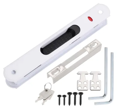 Produktbild von Doppelseitiges Hakenschloss für Schiebetüren mit Schlüssel (geeignet für 2,5 cm - 2,8 cm Dicke, weiß)