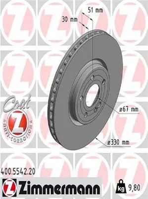 Produktbild von 2x ZIMMERMANN Bremsscheibe 400.5542.20 passend für MERCEDES-BENZ A-Klasse (W177)