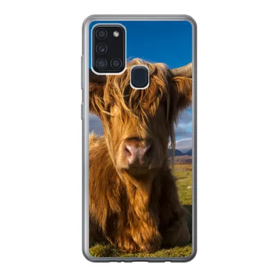 Produktbild von MuchoWow® Handyhülle Schutzhülle Hülle für Samsung Galaxy A21s Schottische Highlander - Tiere - Gras Silikon Softcase Handy Hülle - Hartschale