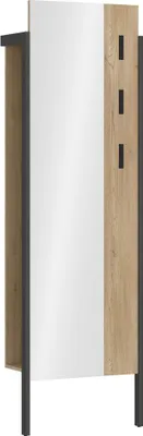 Produktbild von Flur Garderobenelement mit 59 cm Breite in Eiche mit dunkelgrau, Spiegel, Kleiderstange, Haken - SLANO-129