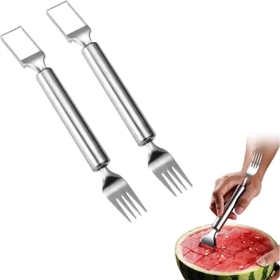 Produktbild von Melonenschneider und Melonengabel aus Edelstahl, 2-teilig, multifunktional, für die Küche