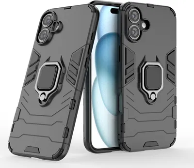 Produktbild von Hülle iPhone 16 Plus Handyhülle Stoßfest 360° Ring TPU Back Cover Schwarz