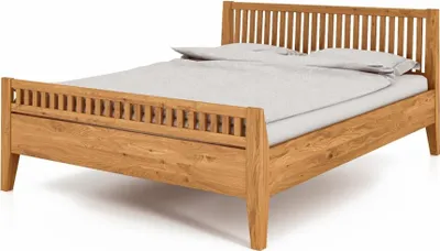Produktbild von Bett Sydo 2 aus Wildeiche massiv 140x200 cm mit Holzkopfteil und hohem Fußteil